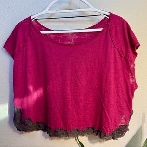 We The Free Pink Lace Trim Top